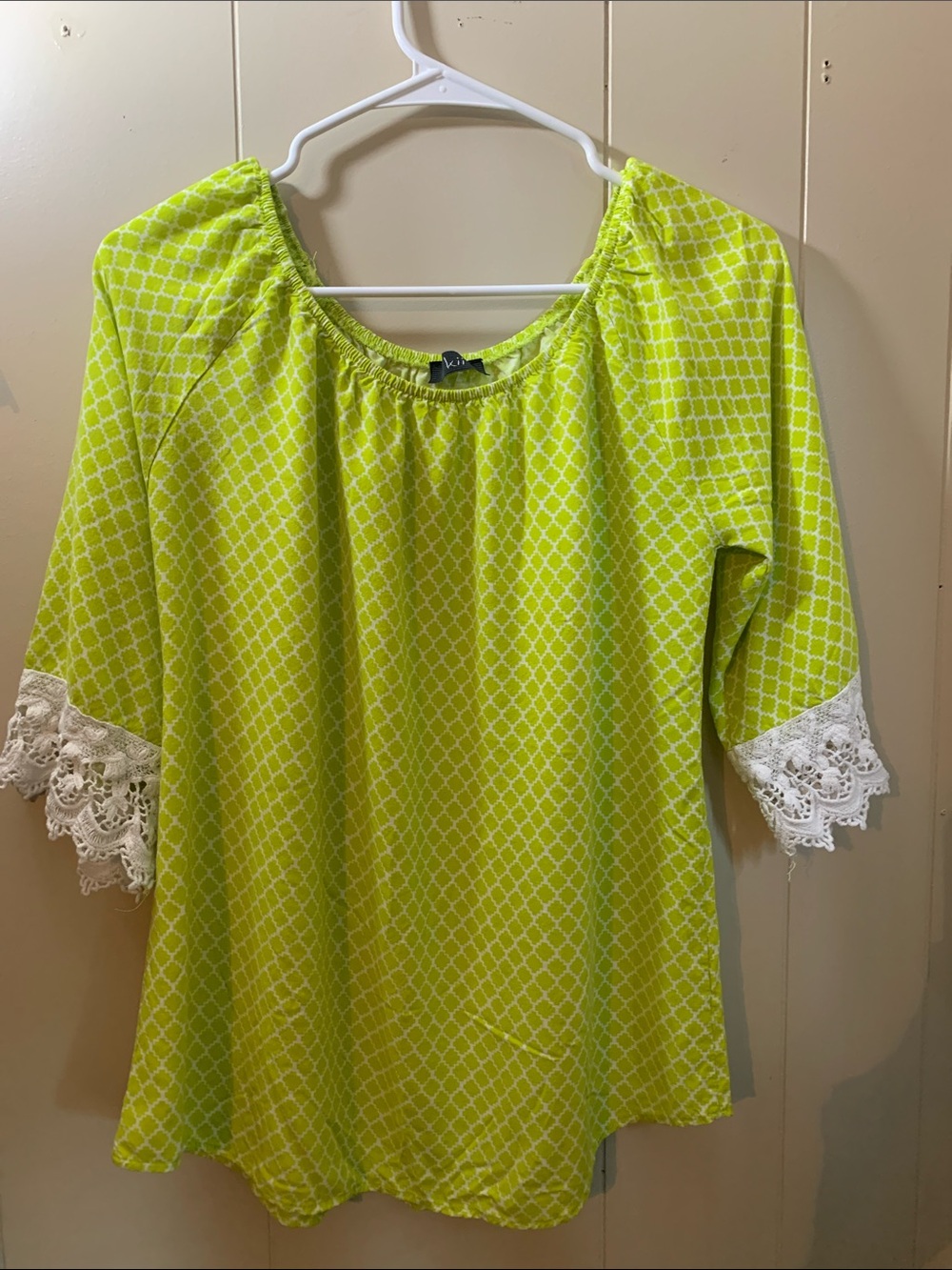 Lime Crochet-Trim Peasant Tunic Top